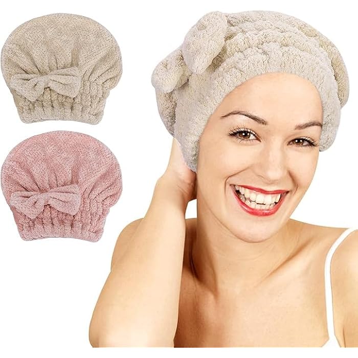 Microfiber Hair Towel Milliliter Twist Bow Hair Towel Quick Dry Wet Hair Towel 2 Pack, Microfiber - Image 1